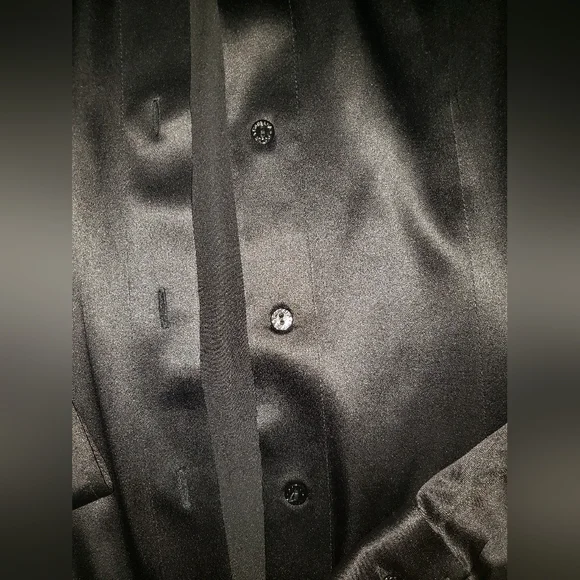 Dolce Gabbana Black 100% Silk tuxedo shirt pleated back pearl logo buttons M